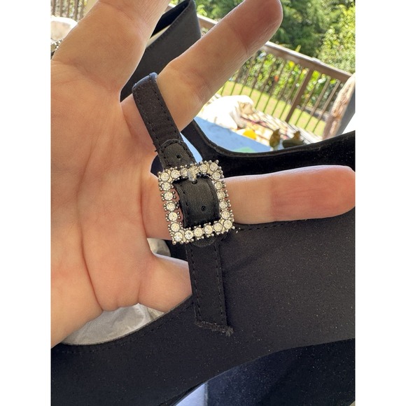 Lisa Vicky Vault V Black Satin Platform Heels Rhinestone Buckle Mary Jane Size 7 - Picture 9 of 12